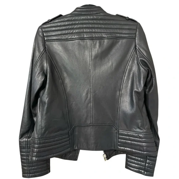 MICHAEL Michael Kors Women’s Black 100% Leather Moto Jacket Size Small - Picture 3 of 9